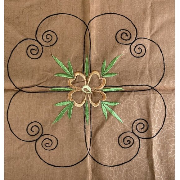 Vintage 70s Handmade Pillow Cover Sham 20"x19" Brown Embroidered Floral Boho MCM - Picture 3 of 8